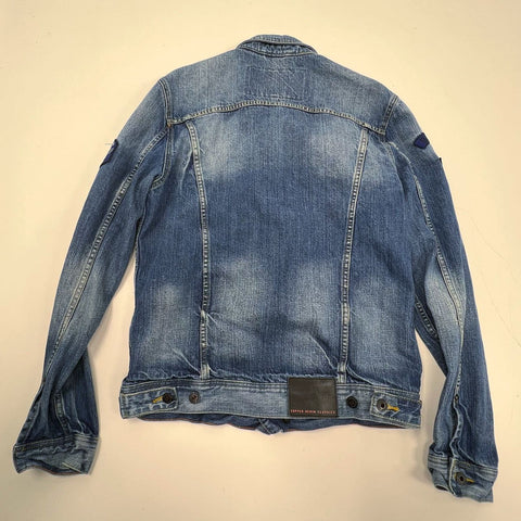 SuperDry Blue Copper Black Denim Patched Trucker Jacket Men's Size L