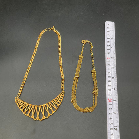 Vintage Gold Tone Necklace Lot of 2 Mesh with Faux Pearl and Bib Style Openwork