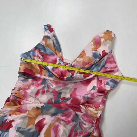 Abercrombie Women's Pink Abstract Ruched Drapey Cowl Back Maxi Dress M NWT