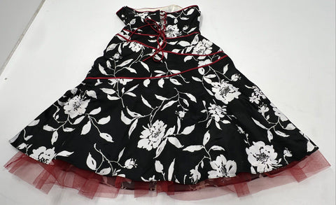 Vintage 90s Niki Livas Women's Black White Floral Strapless Tulle Dress Sz 14