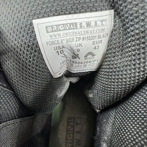 Original S.W.A.T. Force 8" Side Zip Black Tactical Duty Boots Men's Size 10