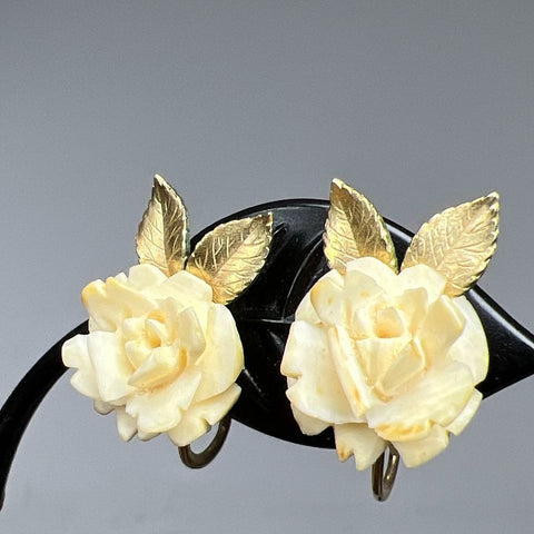Vintage Krementz Gold Filled White Flower Screw Back Earrings