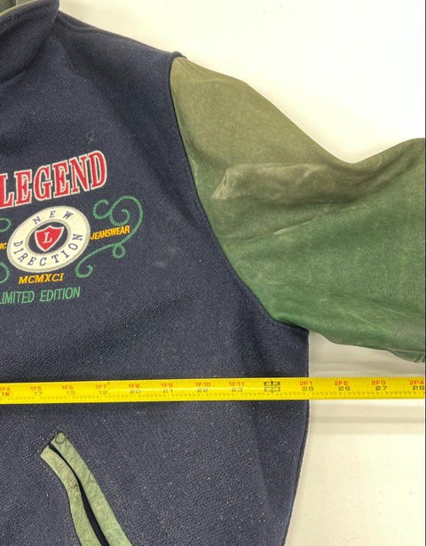 Vintage 90s Dehen Men's Blue Wool Leather Sleeve Varsity Jacket XL Embroidered