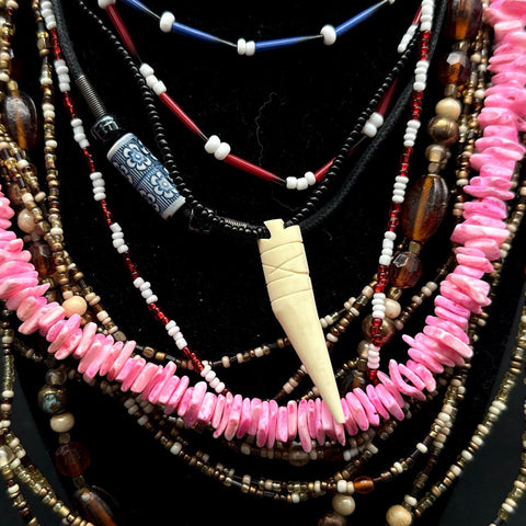 Bohemian Beaded Fashion Necklace Lot Shell Glass Ceramic Eclectic Artsy