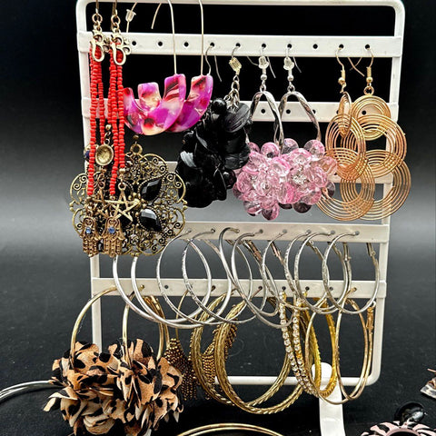 Vintage to Modern Mixed Costume Jewelry Earrings Lot Hoops Rhinestones Tassels