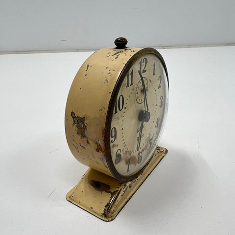 Vintage Gilbert Ruler Metal Alarm Clock Art Deco Style Cream