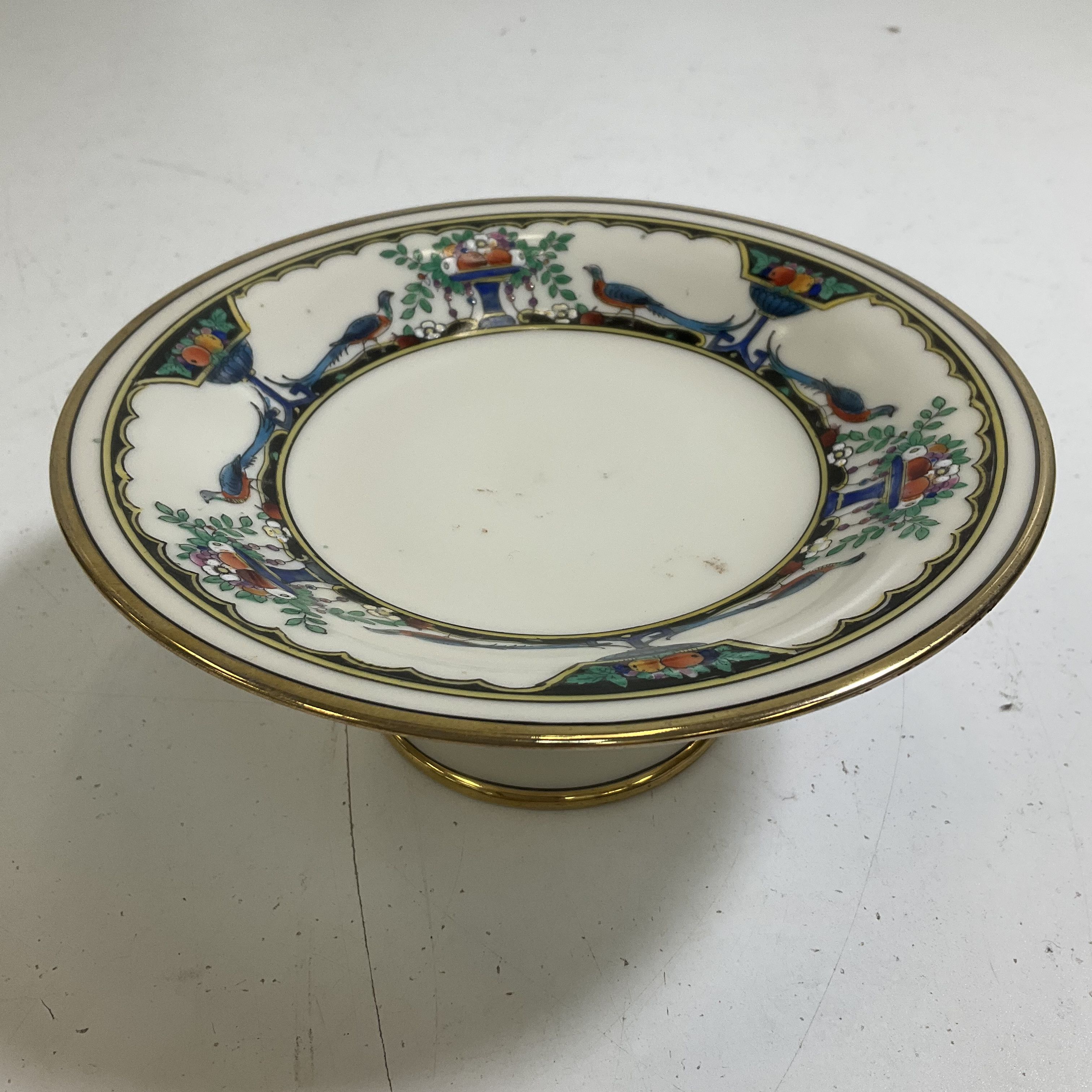 Vintage Noritake Pedestal Plate Hand Painted Birds Gold Trim 7" Made in Japan