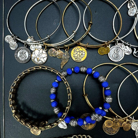Alex and Ani Charm Bangle Jewelry Lot of 17 Silver & Gold Tone Bracelets