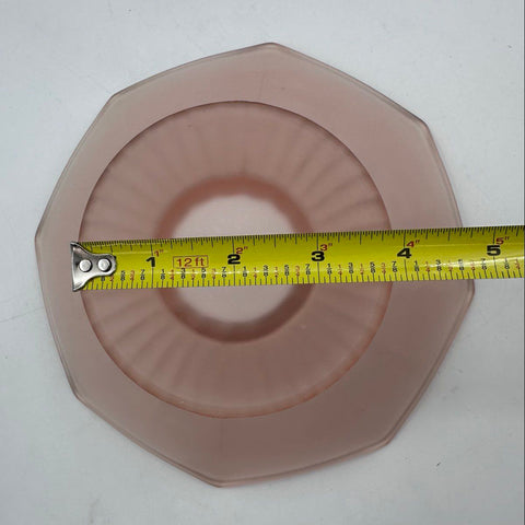Vintage Pink Satin Glass Bowl Frosted Scalloped Rim Ribbed Pedestal 8 Inch