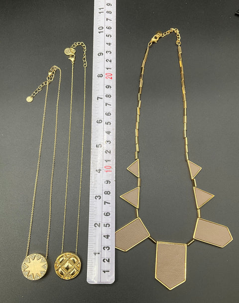 House of Harlow 1960 Gold Tone Geometric Leather & Pave Necklace Lot of 3