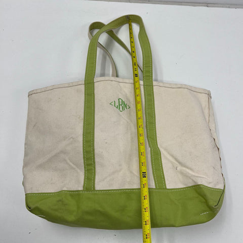 L.L. Bean Green Canvas Boat and Tote Bag Large Made in USA Monogram LRN