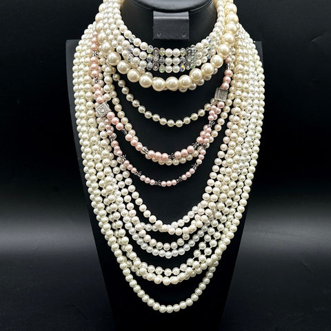 Faux Pearl Costume Jewelry Lot Vintage to Modern Necklaces Multi-Strand