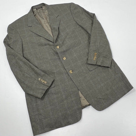 Pal Zileri Men's Gray Windowpane Blazer Made in Italy Sz 48