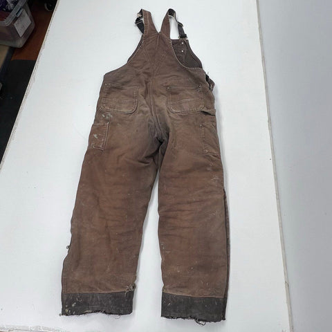 Carhartt Men's Brown Distressed Duck Canvas Insulated Bib Overalls Workwear XL