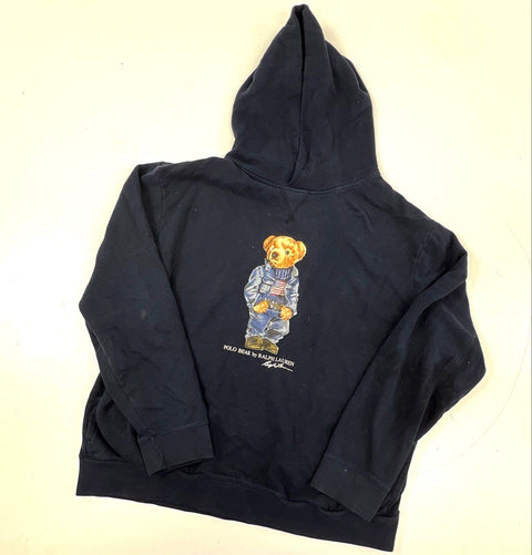 Polo Ralph Lauren Men's Navy Blue Denim Flag Sweater Polo Bear Hoodie Sz XXL 28"