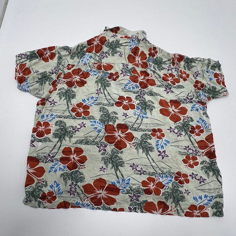 Pendleton Gray Red Hawaiian Floral Palm Tree Button Up Shirt Women's XXL
