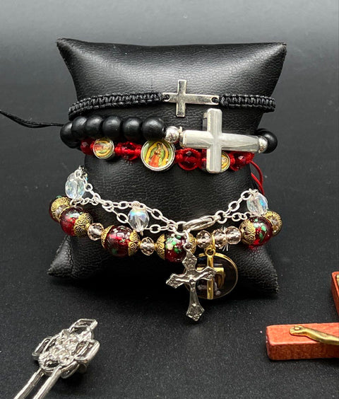 Religious Jewelry Lot Catholic Christian Crosses Rosaries Charm Bracelets Pins