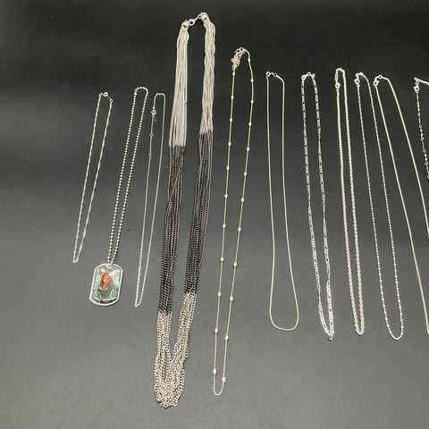 Fashion Necklace Jewelry Lot of 13 Silver Tone Multi-Strand Pendant Chain
