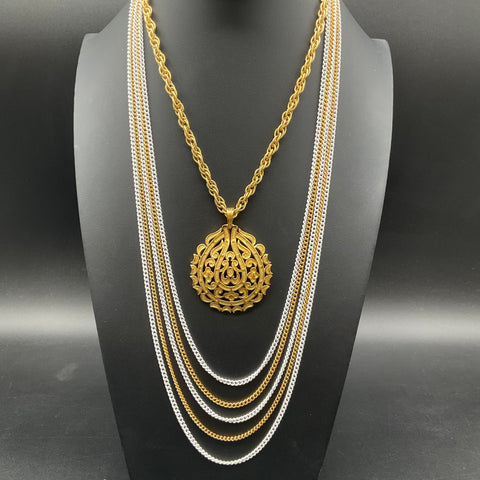 Vintage Crown Trifari Jewelry Lot 2 Ornate Pendant & Multi-Strand Necklaces