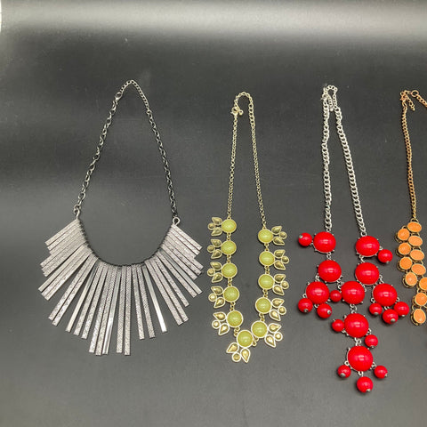 Mixed Costume Jewelry Lot of 7 Statement Bib Necklaces Enamel Fringe Beaded