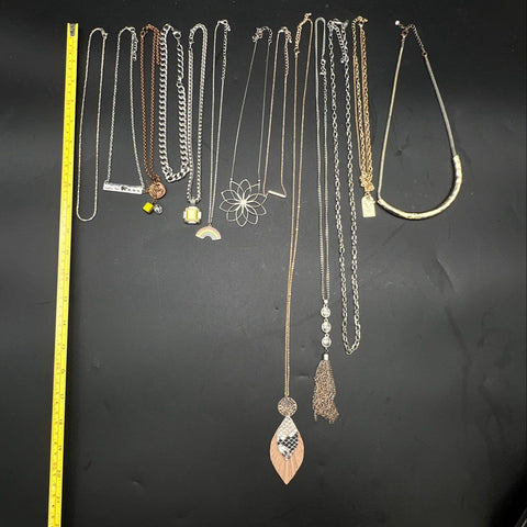Mixed Fashion Costume Jewelry Lot 14 Necklaces Gold & Silver Tone Floral Tassel