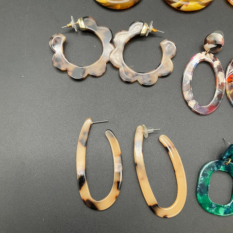 Resin Acetate Hoop and Drop Earrings Jewelry Lot Tortoise Confetti 11 Pc