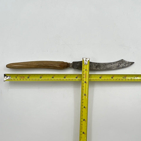 Vintage Sheffield Stainless Steel Curved Blade Knife Stag Horn Handle 10 Inch
