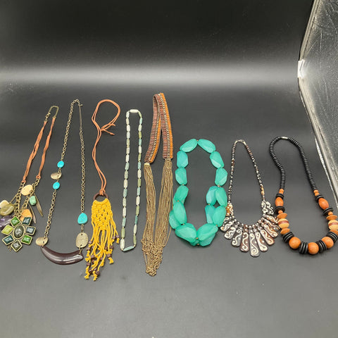 Boho Tribal Style Jewelry Lot of 8 Necklaces Tassel Wood Beaded Statement
