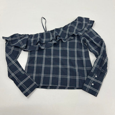 Walter Baker NWT Dorothy Dark Grey Plaid One Shoulder Ruffle Top Women's S