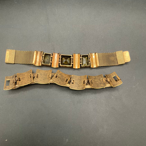 J.Crew Gold Tone Crystal Statement Bracelet Lot 2 Mesh Chunky Link 7.5-8"