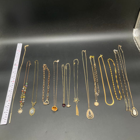Gold Tone Fashion Necklace Jewelry Lot of 14 Sun Pendant Herringbone Tassel
