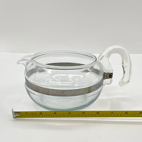 Pyrex Vintage Clear Glass Teapot Tea Server 9 Inch Metal Band Glass Handle