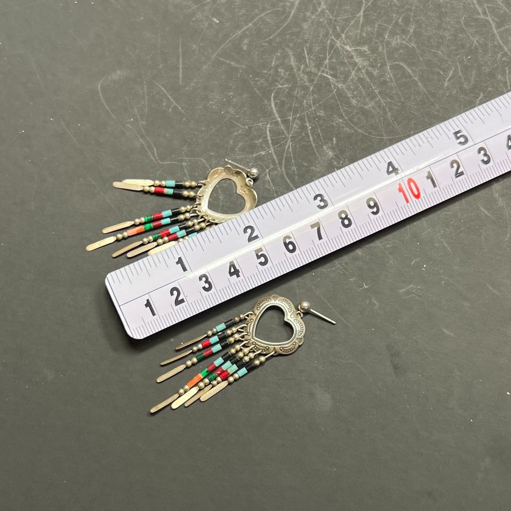 O.T. Sterling Silver Heart Native American Style Beaded Earrings 5.6g