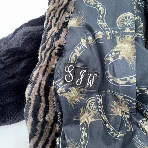 Vintage 80s Faux Fur Swing Coat Zebra Animal Print Trim Made in Canada SJW