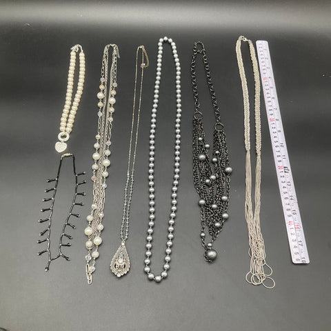 Fashion Jewelry Necklace Lot 6 Faux Pearl Multi-Strand Silver Tone Rhinestone