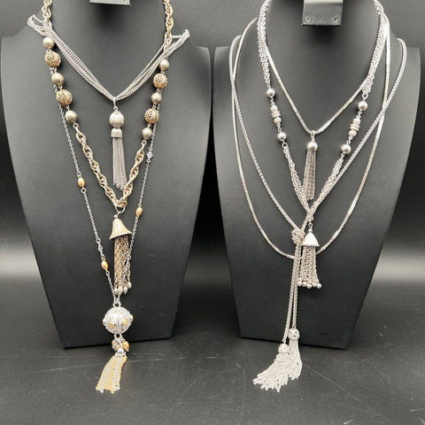 Vintage Coro & Unsigned Silver Gold Tone Tassel Necklace Jewelry Lot of 7