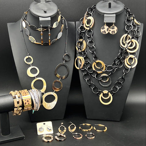 Animal Print Jewelry Lot 14pc Faux Tortoiseshell Leopard Necklace Bracelet