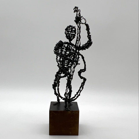 Vintage Brutalist Wire Sculpture Jazz Musician Bassist 15" Mid-Century Modern