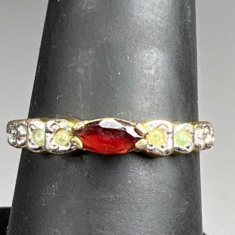Vintage Espo 18KTGE Gold Electroplate Garnet Marquise Ring Sz 7