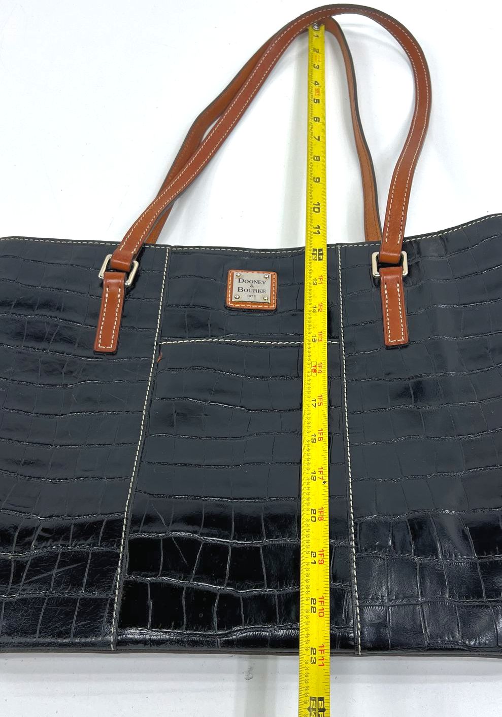 Dooney & Bourke Croc Embossed Leather Lexington Shopper Tote Bag Black Brown