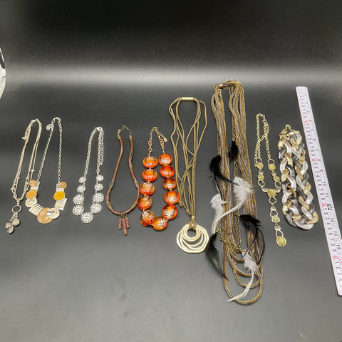 Fashion Costume Jewelry Lot of 9 Necklaces Mesh Feathers Boho Rhinestone Bib