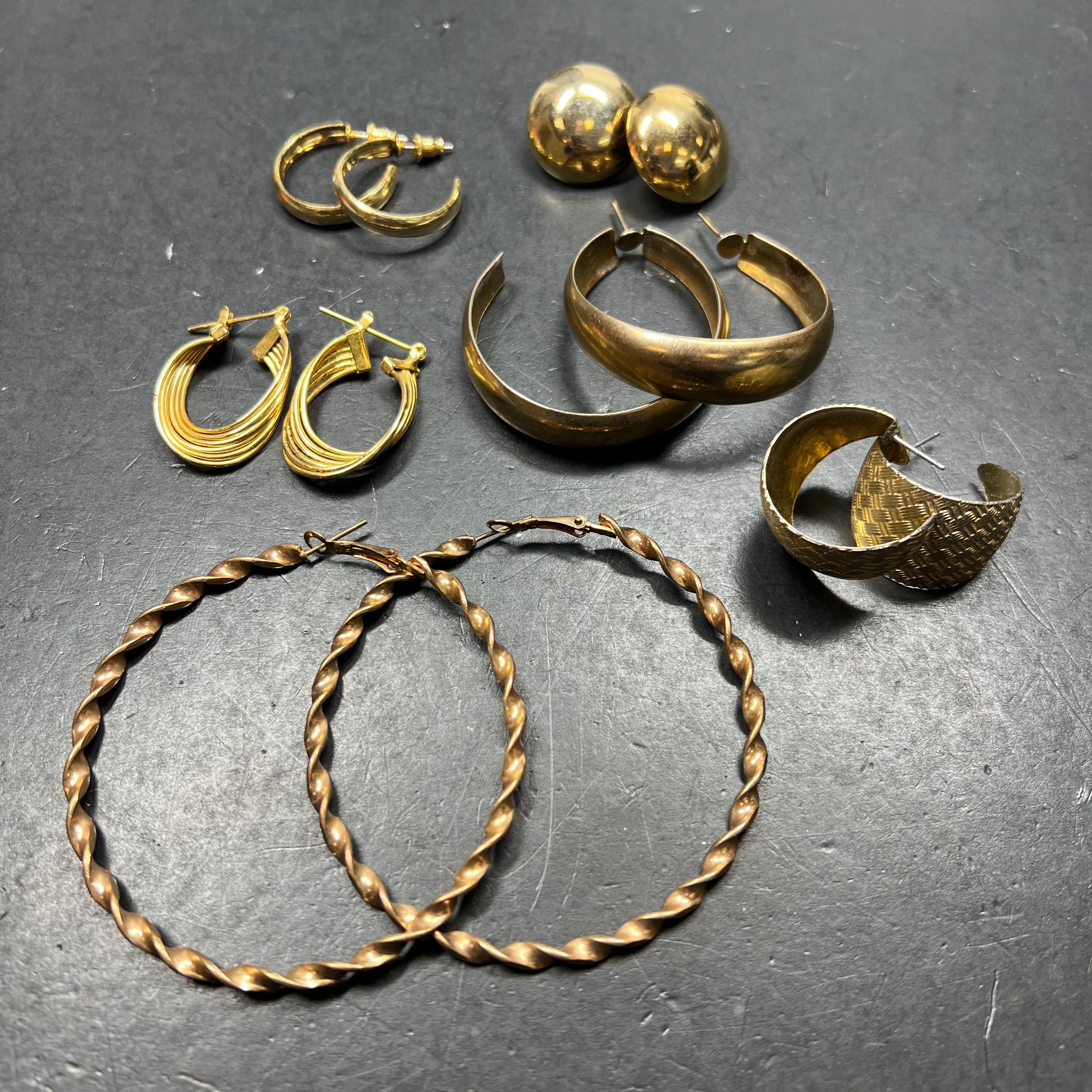 Lot of 6 Gold Tone Earrings Pierced Hoops