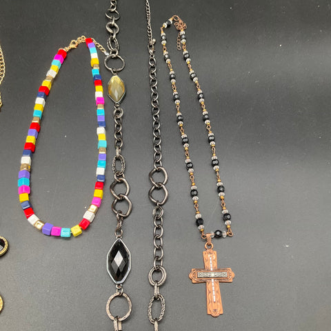 Fashion Statement Jewelry Lot of 6 Necklaces Yellow Bib Cross Pendant Beaded