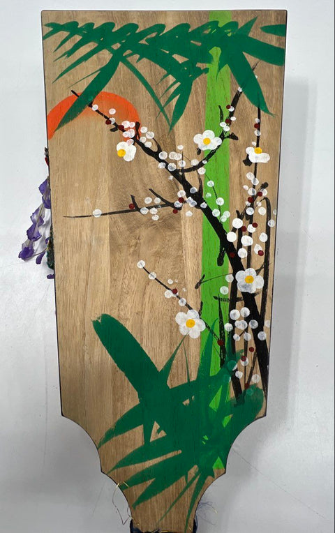 Vintage Japanese Oshie Hagoita Paddle Wisteria Maiden Fuji Musume Kabuki 26"