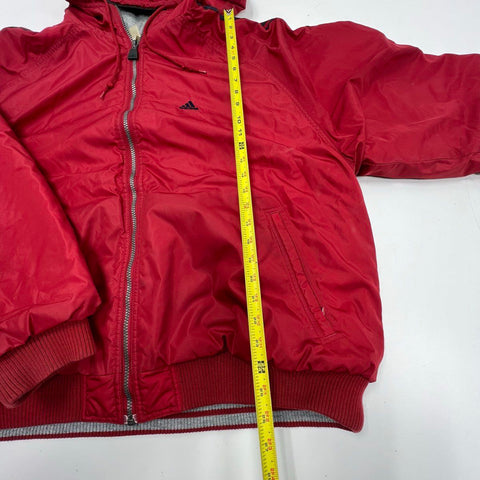 Vintage 90s Adidas Reversible Hooded Puffer Bomber Jacket Red Gray Sz 2XL