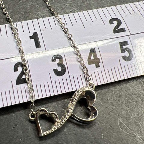 925 Sterling Silver Double Heart Diamond Accent Necklace 2.11g