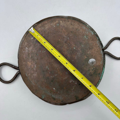 Vintage Copper Pot Primitive Rustic Verdigris Patina Iron Handles 11" Bowl