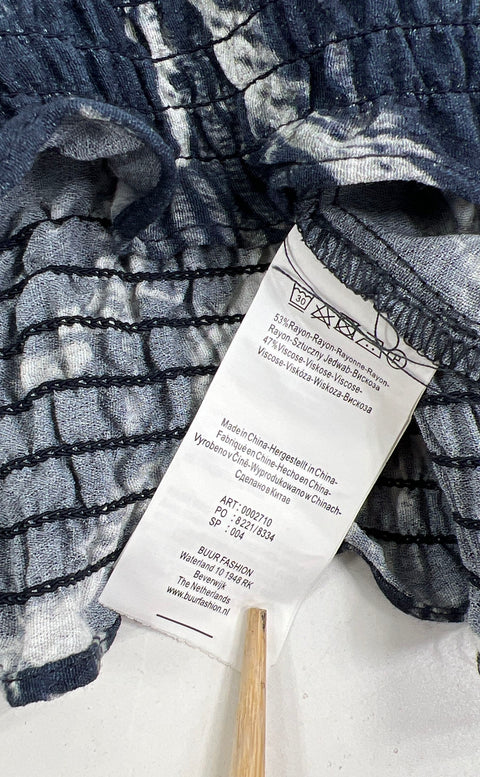 Yest Indigo Abstract Print Smocked Hem Blouson Top Women's 16 NWT