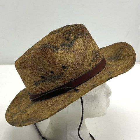 Vintage Dunn's Supply Snakeskin Camo Woven Straw Safari Hat Men's Size 7