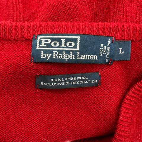 Polo Ralph Lauren Men's Sweater Red Lambswool V-Neck Embroidered Pony Size L